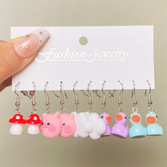 5 pair cartoon cloud duck heart funny earrings set