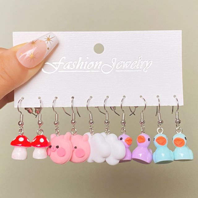 5 pair cartoon cloud duck heart funny earrings set