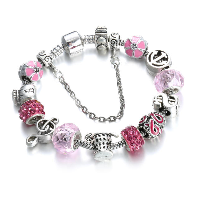 Sweet pink color crystal beads diy bracelet