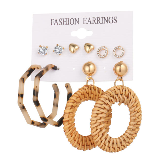 Boho straw earrings easy match earrings set