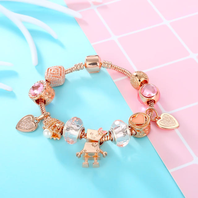 Rose gold color cute robot diy bracelet