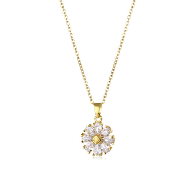 18K gold color sunflower stainless steel chain pendant necklace