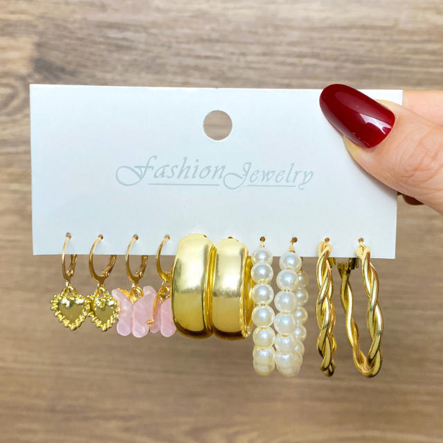 Hot sale concise color acrylic c shape earrings set