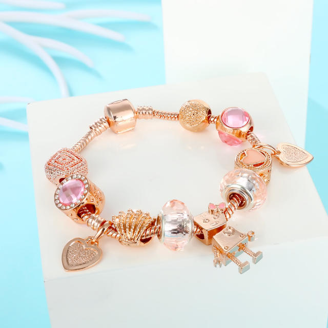 Rose gold color cute robot diy bracelet