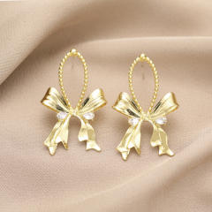 Concise metal feeling gold color geometric studs earrings