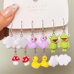 5 pair cartoon cloud duck heart funny earrings set