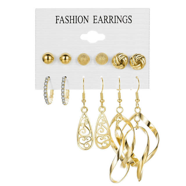 Creative metal hollow leaf earrings set