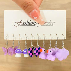5 pair cartoon cloud duck heart funny earrings set