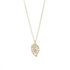 Cute diamond leaf stainless steel chain pendant necklace