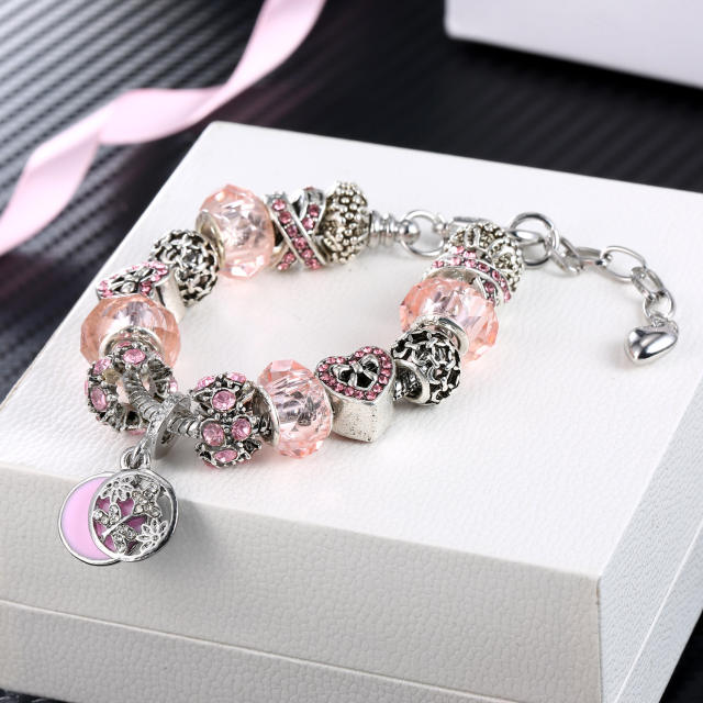 Classic pink color crystal beads diy bracelet
