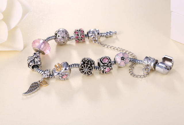 Sweet pink color crystal beads diy bracelet