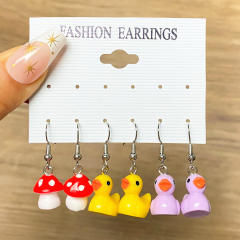 5 pair cartoon cloud duck heart funny earrings set