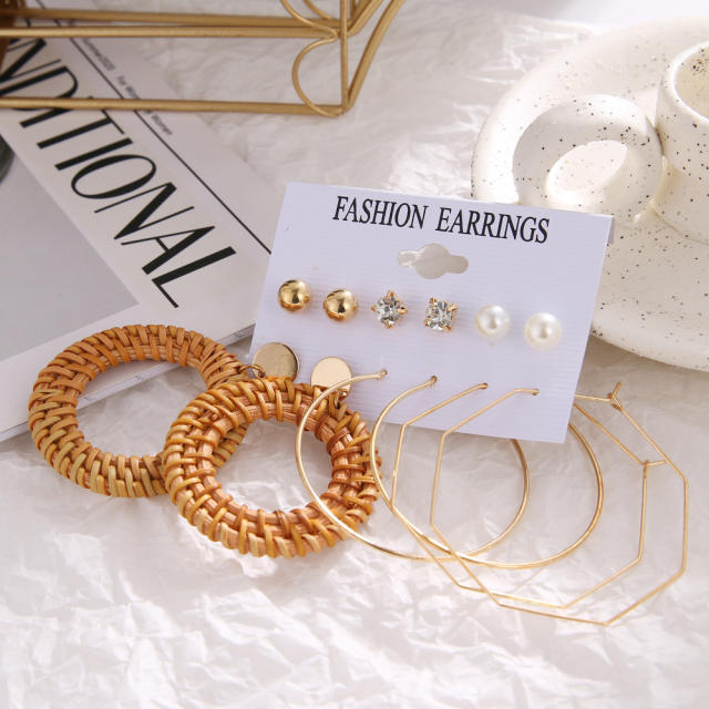 Boho straw earrings easy match earrings set
