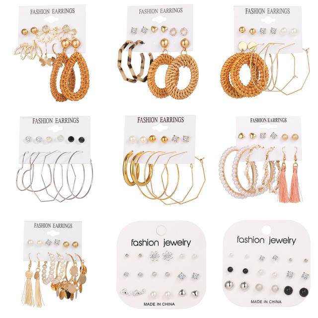 Boho straw earrings easy match earrings set