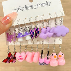 5 pair cartoon cloud duck heart funny earrings set