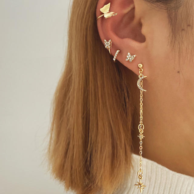 Tassel butterfly leaf ear cuff set