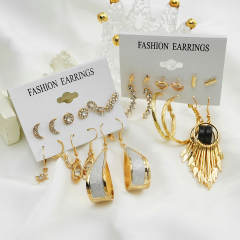 Creative metal hollow leaf earrings set