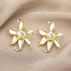 Concise metal feeling gold color geometric studs earrings