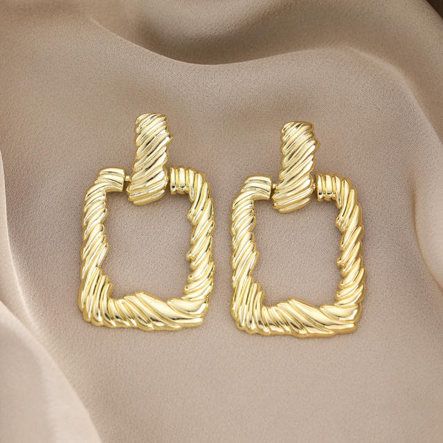 Concise metal feeling gold color geometric studs earrings