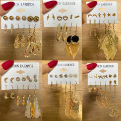 Creative metal hollow leaf earrings set