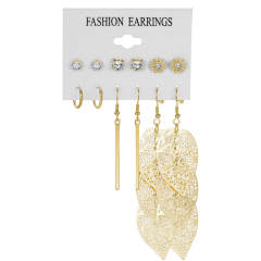 Creative metal hollow leaf earrings set