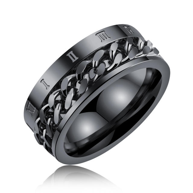 Classic metal chain Roman numerals stainless steel anxiety rings for men