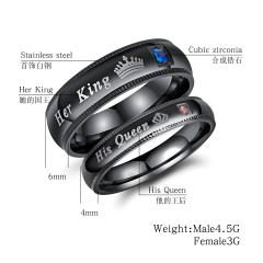Her king His Queen color diamond crown stainless steel rings couple rings
