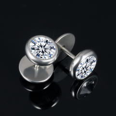 Simple round diamond stainless steel earrings