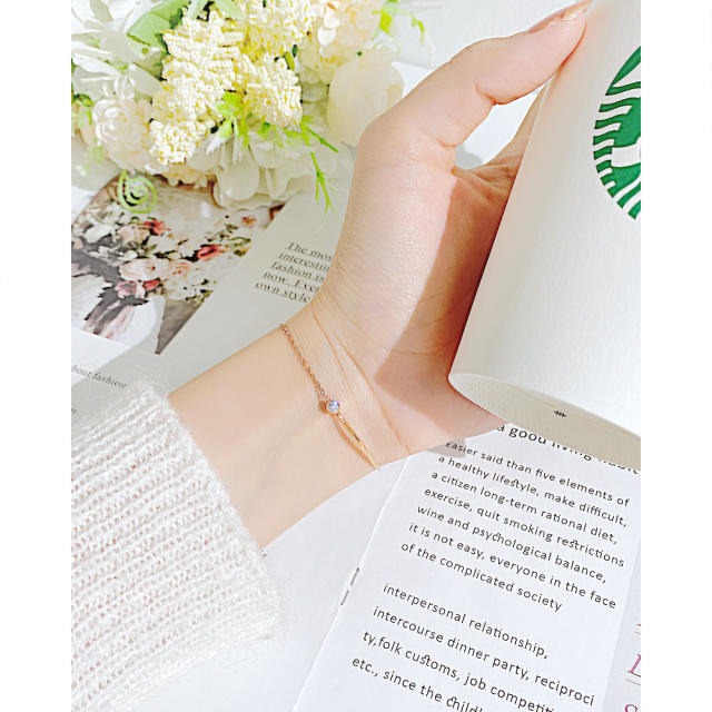 Concise diamond dainty stainless steel bracelet