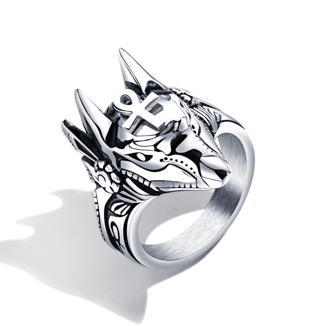 Vintage wolf head stainless steel rings for men