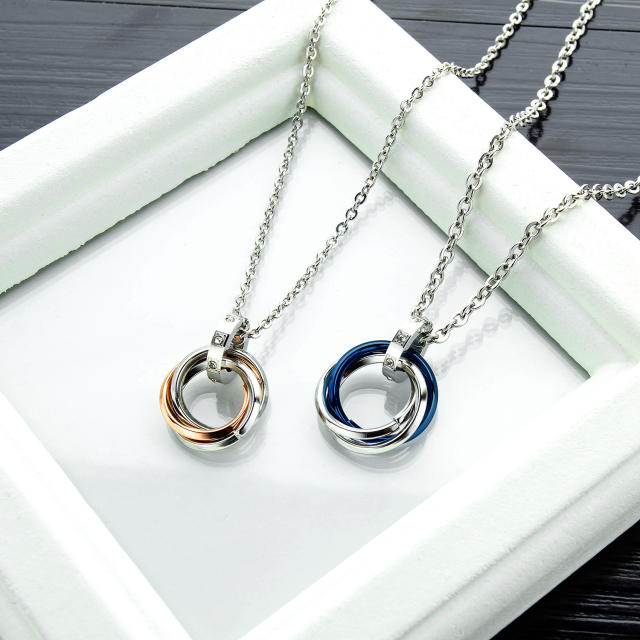 Color three circle twist stainless steel necklace