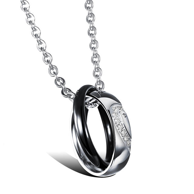 Delicate diamond two circle stainless steel necklace