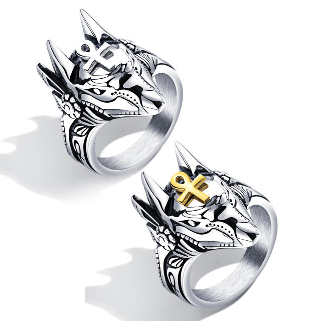 Vintage wolf head stainless steel rings for men