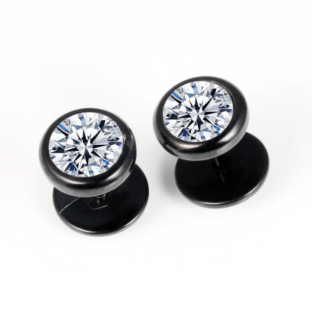 Simple round diamond stainless steel earrings