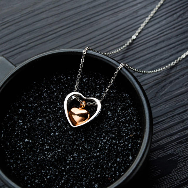 Rose gold heart openable stainless steel necklace locket necklace