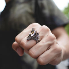 Vintage wolf head stainless steel rings for men