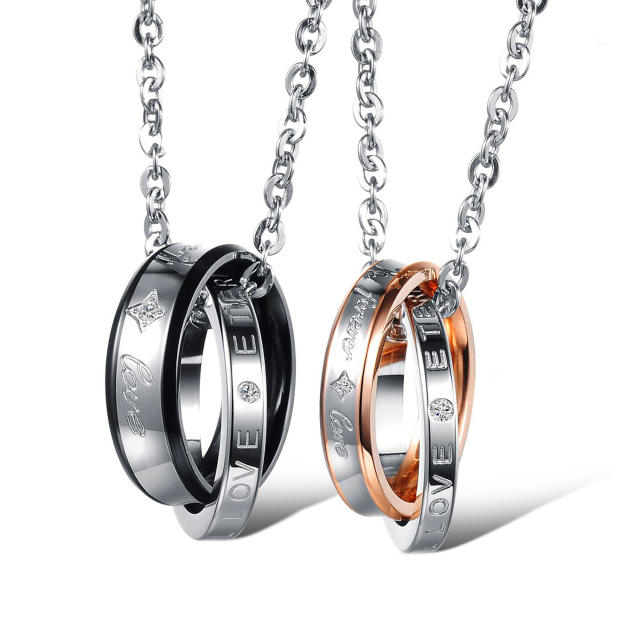 INS vintage circle stainless steel necklace couple necklace