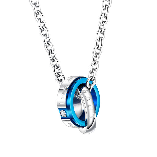 Fashionable two circle pendant stainless steel necklace