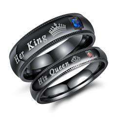 Her king His Queen color diamond crown stainless steel rings couple rings