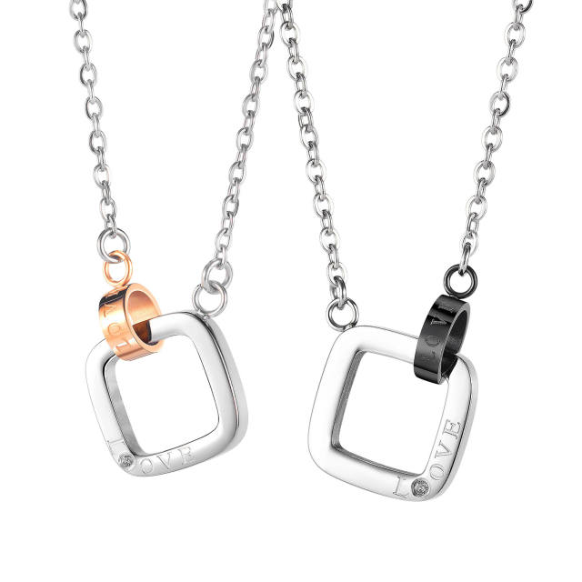 Korean fashion geometric square stainless steel necklace