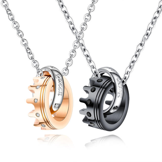 His Queen Her King stainless steel necklace couple necklace