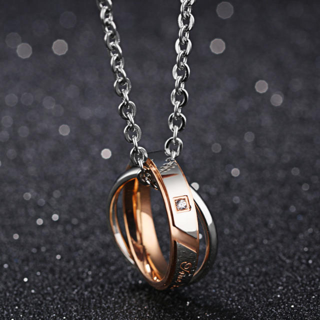 Classic diamond circle stainless steel necklace couple necklace
