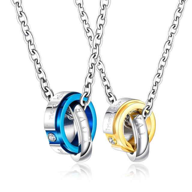 Fashionable two circle pendant stainless steel necklace