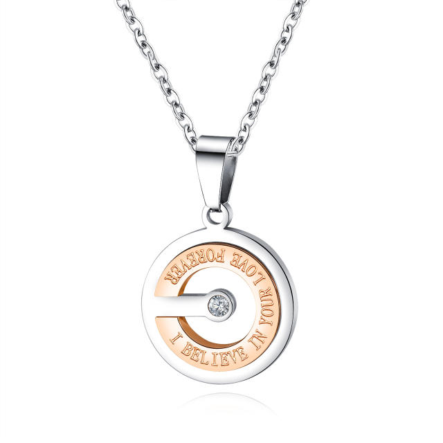 Concise hollow pendant stainless steel necklace