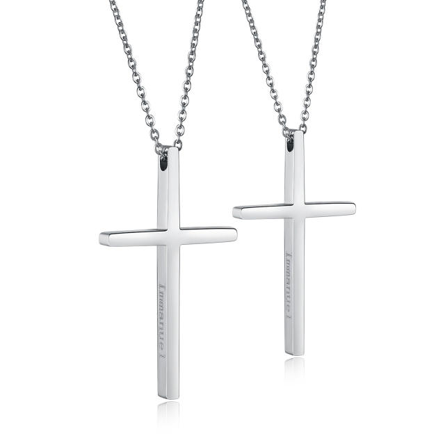 Concise cross stainless steel necklace couple necklace