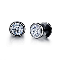Simple round diamond stainless steel earrings