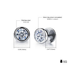 Simple round diamond stainless steel earrings