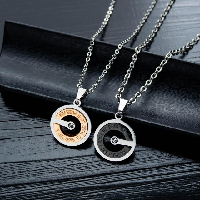 Concise hollow pendant stainless steel necklace