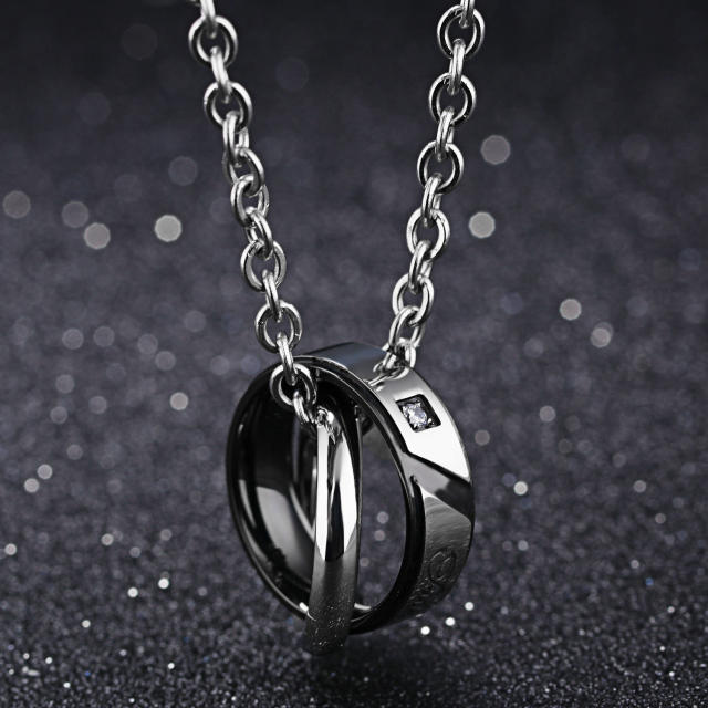 Classic diamond circle stainless steel necklace couple necklace