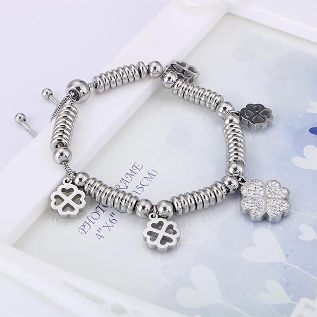 Classic clover charm stainless steel bracelet